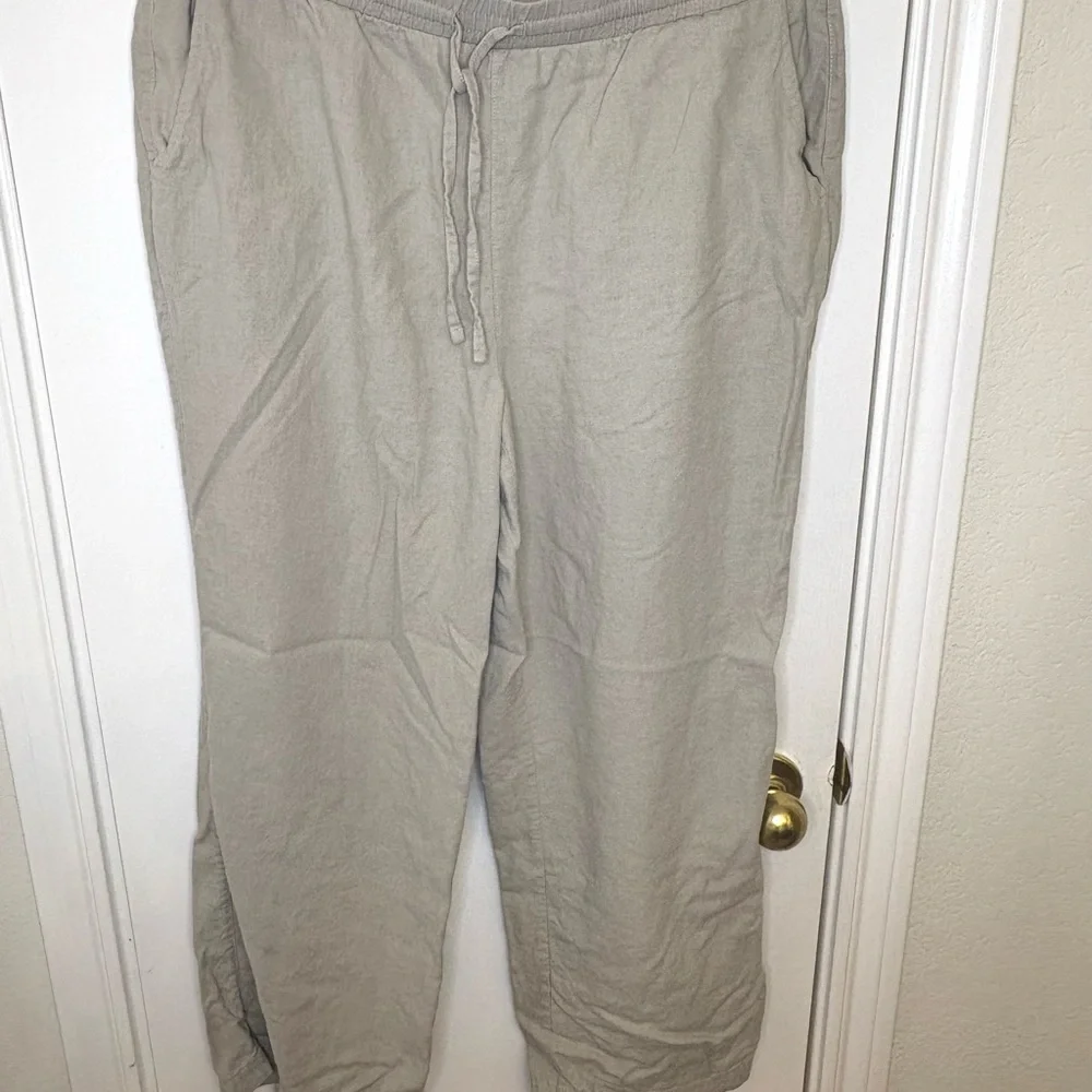 GAP Beige Linen Blend Pull On Pants Cropped Coastal Minimalist Resort Large